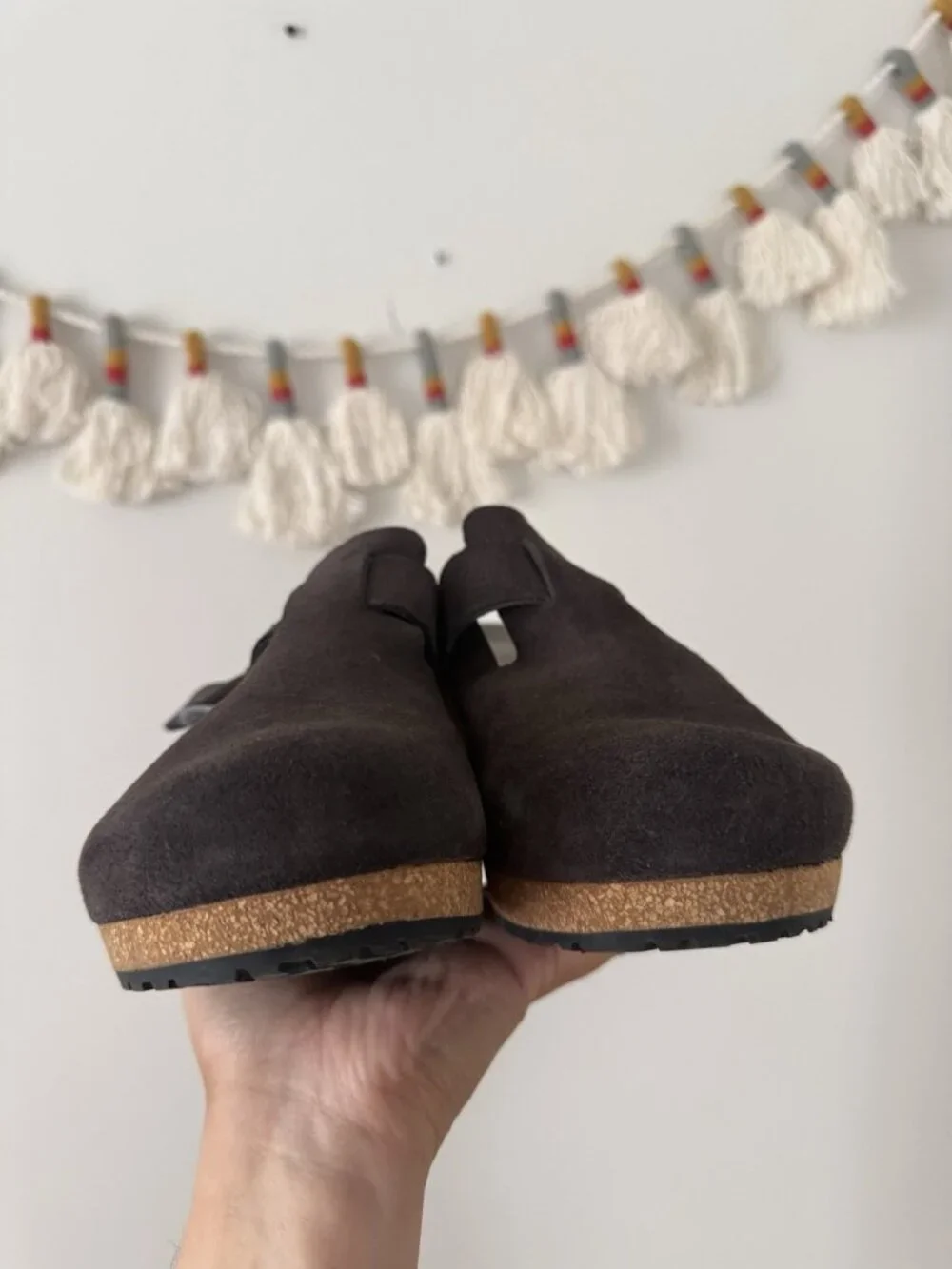 Birkenstock Papillio Fanny Suede Leather Wedge Charcoal Black Buckle Slip On 41